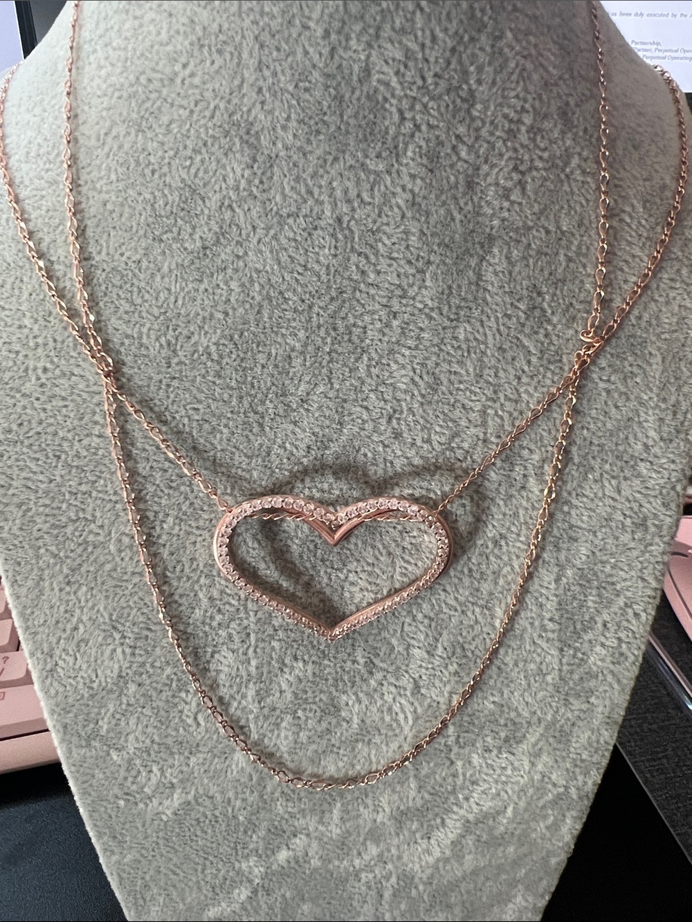 Layered Rose Gold Heart Necklace with Crystal Accents - 2pcs